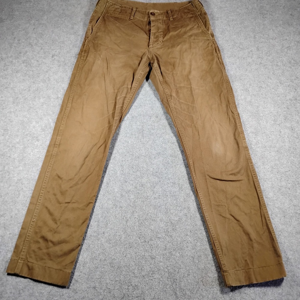 Buck Mason Officer Pant Mens 31 Brown Slub Twill Chino Casual Button Fly Pants